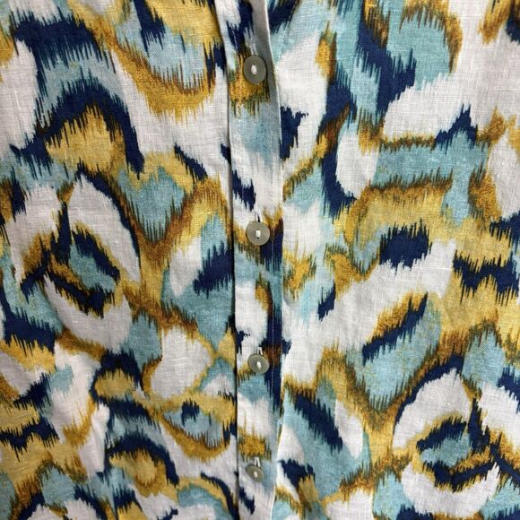 Chico's No-Iron Colorful Ikat Print Linen Long Sleeve Button-Down Shirt Sz 4/20 - Picture 7 of 9